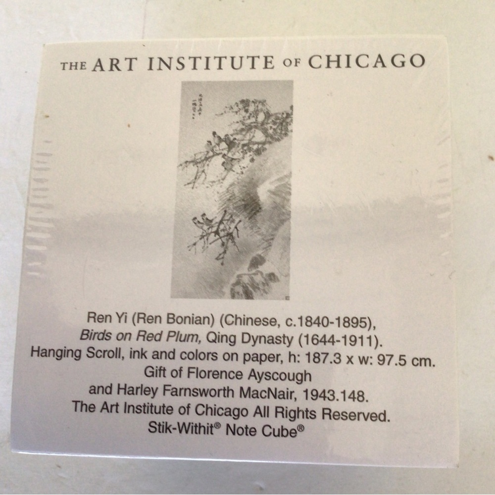 ART INSTITUTE OF CHICAGO REN YI BIRDS ON RED PLUM STICKY NOTE CUBE NWT